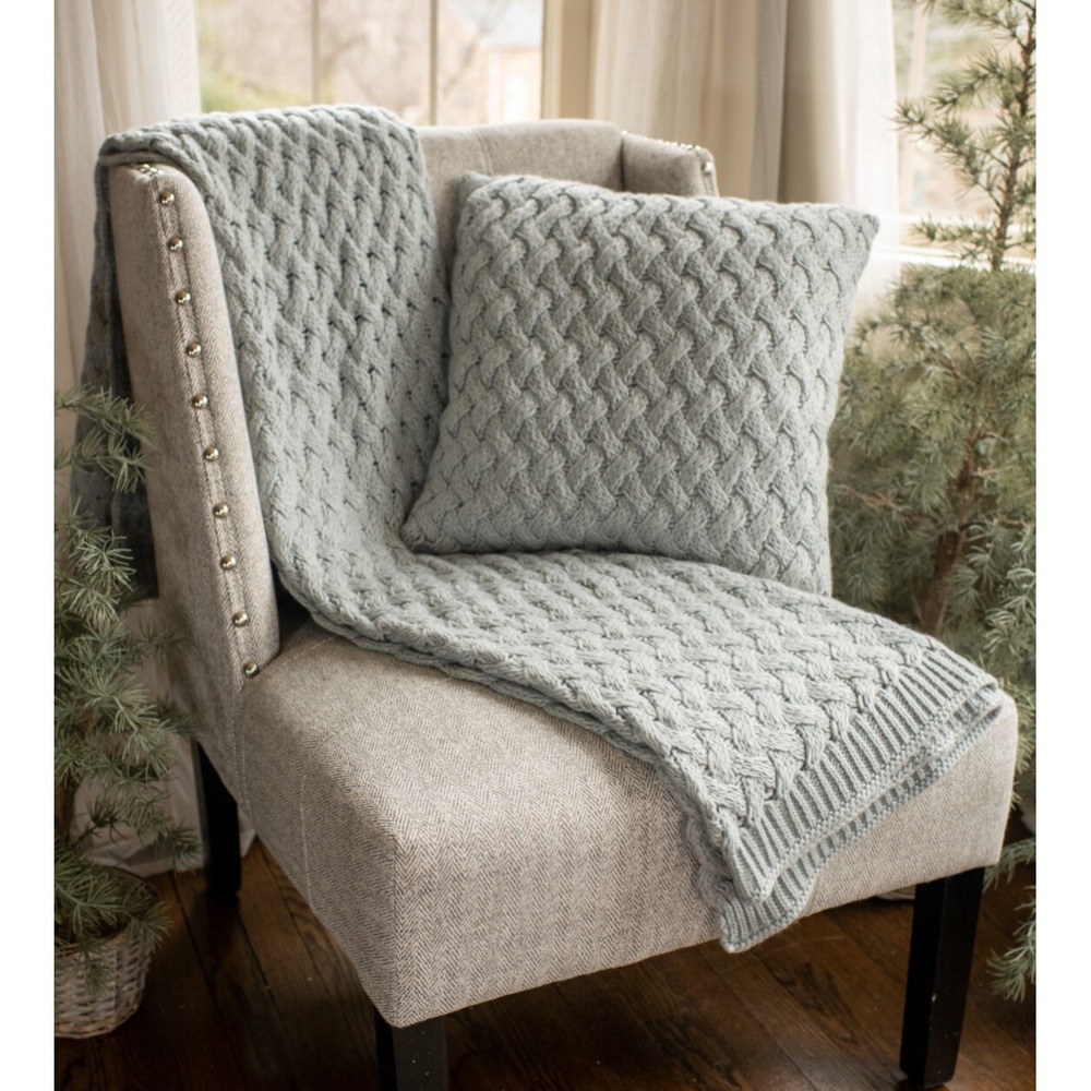 50"x 60" Light Gray Basket Weave Knitted Lightweight‎ Throw Afghan Blanket